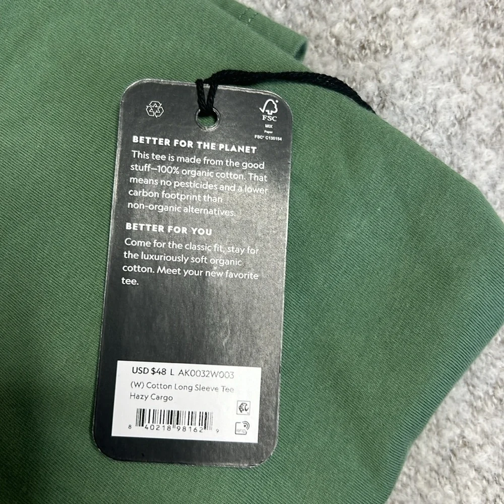 NWT allbirds Cotton Long Sleeve Tee Hazy Cargo - NWT - Picture 9 of 10